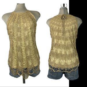 * NEW * ETAM Fancy Beige Gold Shine Beaded Knitting Elegant Top Size UK  22